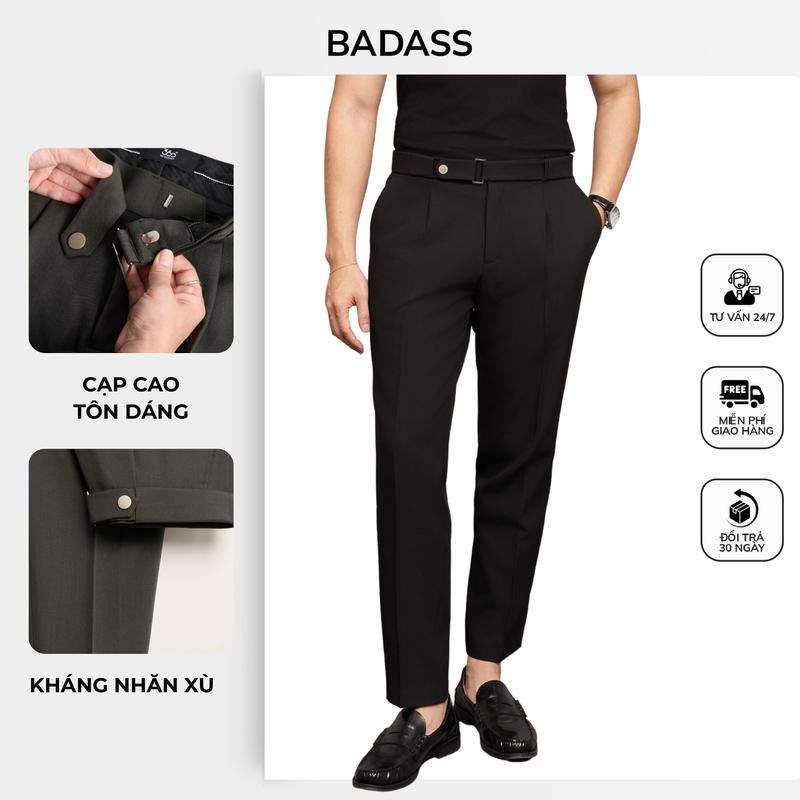 Quần tây nam cạp cao bộ cài kim loại sang trọng 360 Boutique quần âu nam vải Tuytsi cao cấp QASTK601 kaki