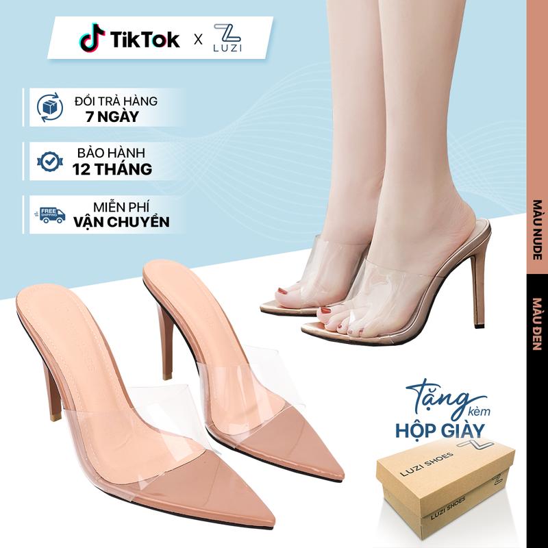   HÀNG FULLBOX  Guốc   DéP   nữ cao gót mũi nhọn quai ngang mica mềm trong suốt gót nhọn cao 9p GiàY cao gót nữ đi tiệc đi chơi Luzi Shoes  m6  
