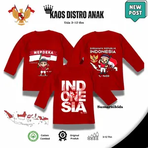 Kaos Anak Lengan Panjang Motif Merah Putih 17 Agustus Umur 3- 12 Tahun Merah Fashion Anak