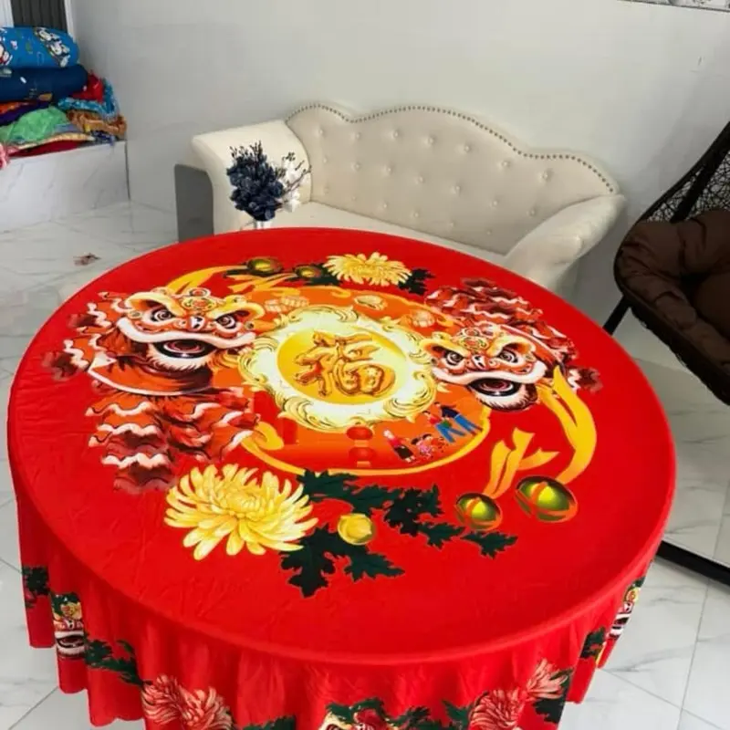 Khăn trải bàn tròn thun ý in 5D 5