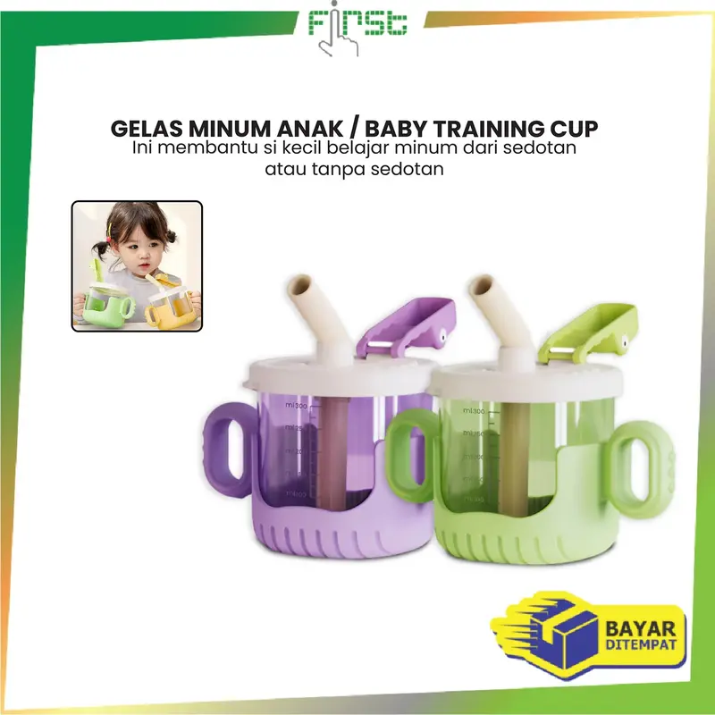 [COD] FH C1053 Gelas Minum Baby Training Cup 300ML dengan Pegangan dan Sedotan 1