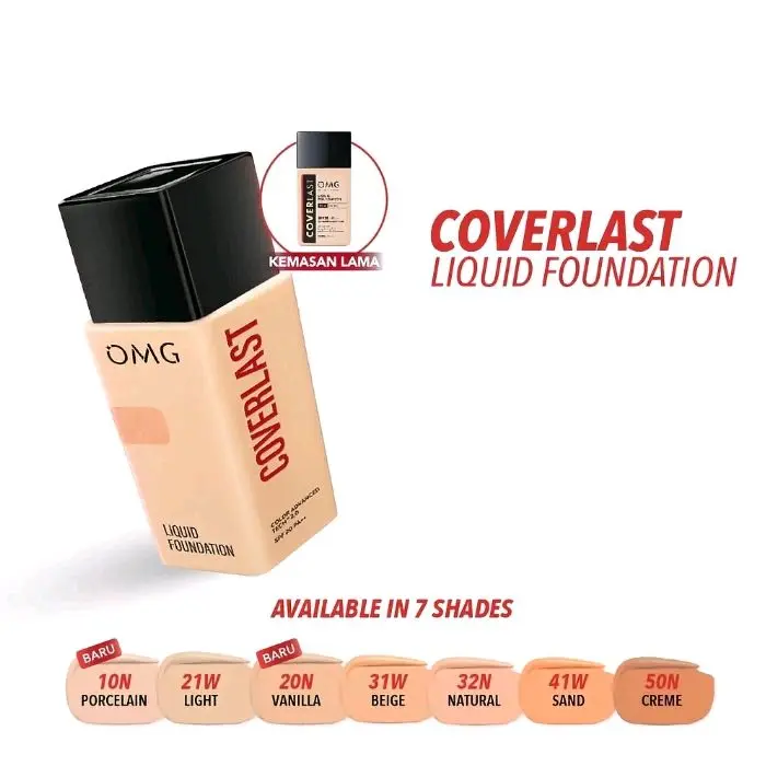 OMG Coverlast Liquid Foundation - Foundation Cair dengan 7 Warna Tersedia untuk Penampilan Sempurna