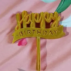 (10) Toper HBD Akrilik untuk Hiasan Kue Ulang Tahun (Acrylic Happy Birthday Cake Topper)
