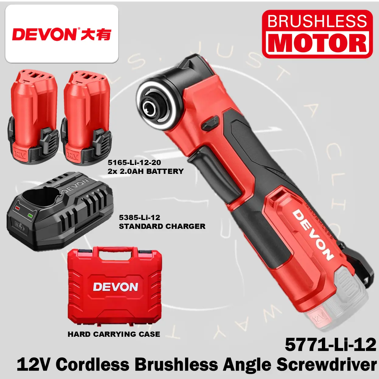 DEVON 5771-Li-12Z / 5771-Li-12 12V Brushless Cordless Angle Screwdriver ...