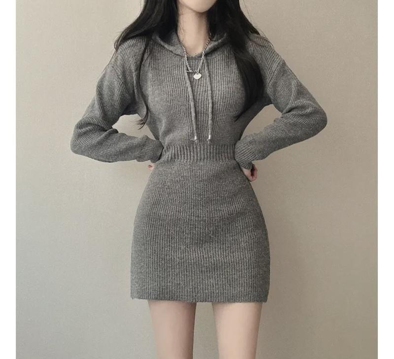 Váy Dệt Kim Có Mũ Màu Trắng Cho Nữ, Mùa Thu Và Mùa Đông, Eo Bó Sát Mới, Có Thể Mặc Bên Trong, Váy Len, Đế Hẹp, Váy Ngắn đầmbody cổtàu 6