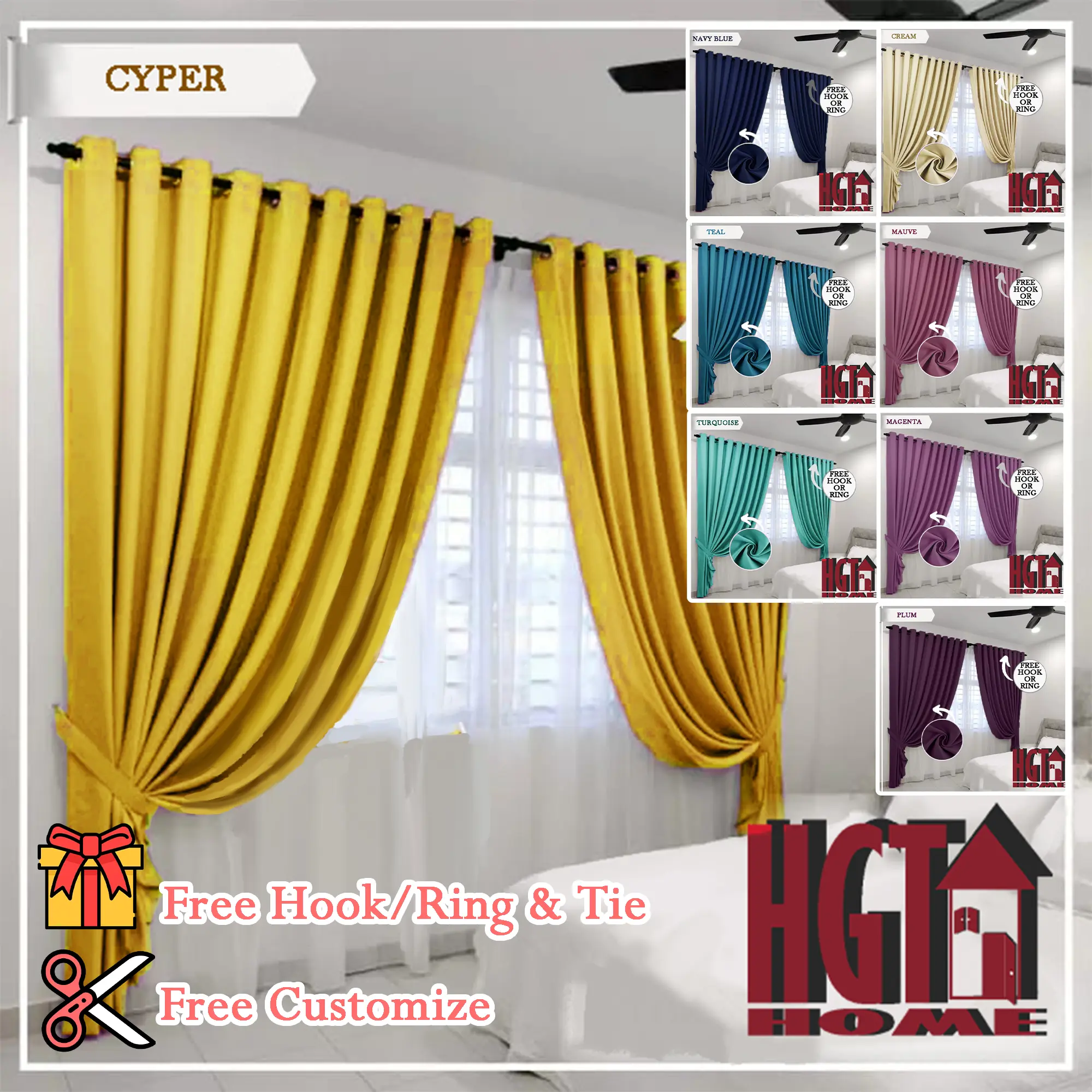 99%Sunblock curtain plain//langsir blackout