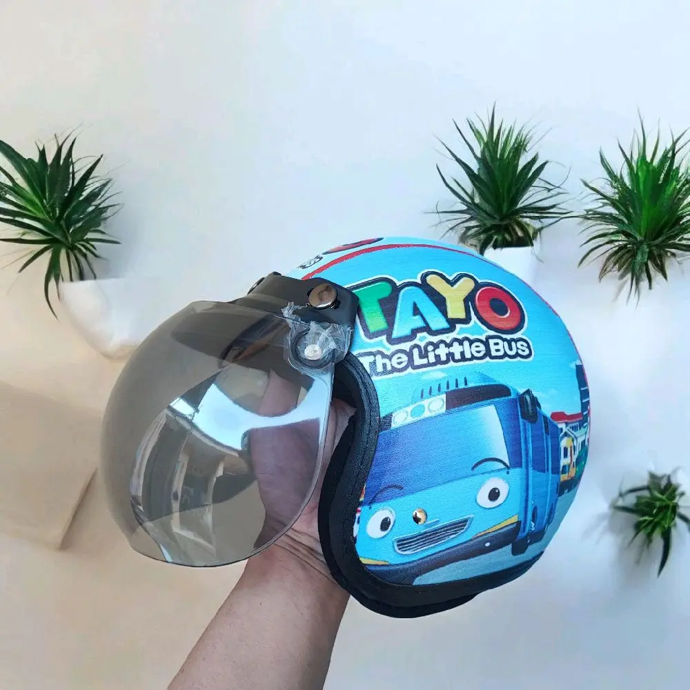 Helm Bogo Anak Retro Karakter Tayo SNI Untuk Anak Laki laki Perempuan Usia 2-6 Tahun Dengan Kaca Cembung Helmet Motorcycle