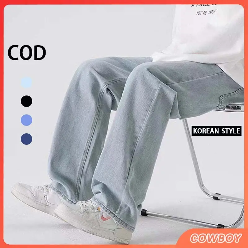 Celana jeans pria korean style celana panjang cowok kulot jeans biru baggy straight pants loose boyfriend jeans oversize fashion cutbray jeans cutbray celana dasar 2023
