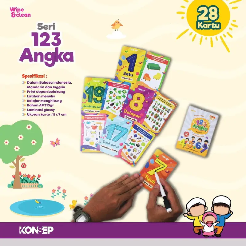 FLASH CARD WIPE & CLEAN ( FREE SPIDOL ) FLASH CARD/ EDUKASI ANAK/ EDUKASI 1