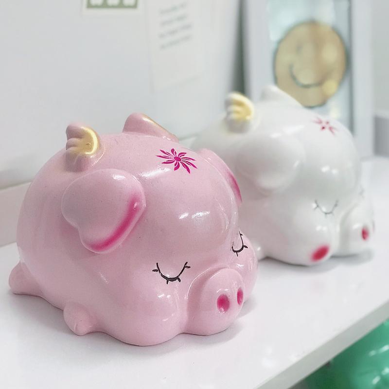 Heo đất Lợn đất tiết kiệm Heo Cánh tiên thiên thần ngủ   C14xD19xR17  | Đựng tiền trang trí quà tặng vật phẩm may mắn TIỆM HEO SODA 