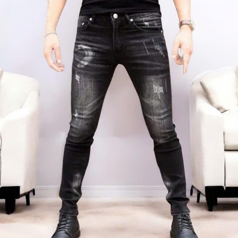 Quần Jean Nam Màu Đen Xám Xước Co Dãn Thoải Mái Chất Liệu Denim Có Túi  _TT68