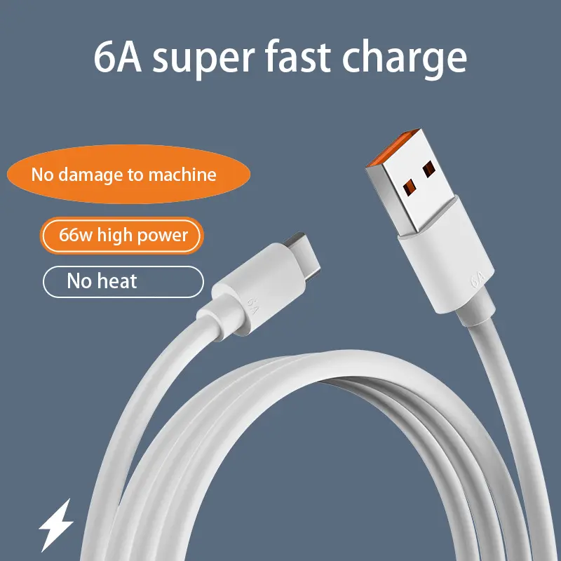 6A is suitable for Type C type, TYPE-C flash charging orange rubber core 66W charging cable is suitable for Huawei LeTV 6A super fast charging data cable Electronic Cellphone Smartphone Mobile Charger usb  charging