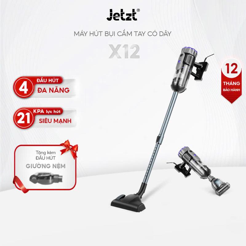   LIVESTREAM  Máy hút bụi cầm tay đa năng 3in1 có dây JETZT X12 Tặng kèm đầu hút giường nệm lực hút 21000PA làm Sạch vượt trội 