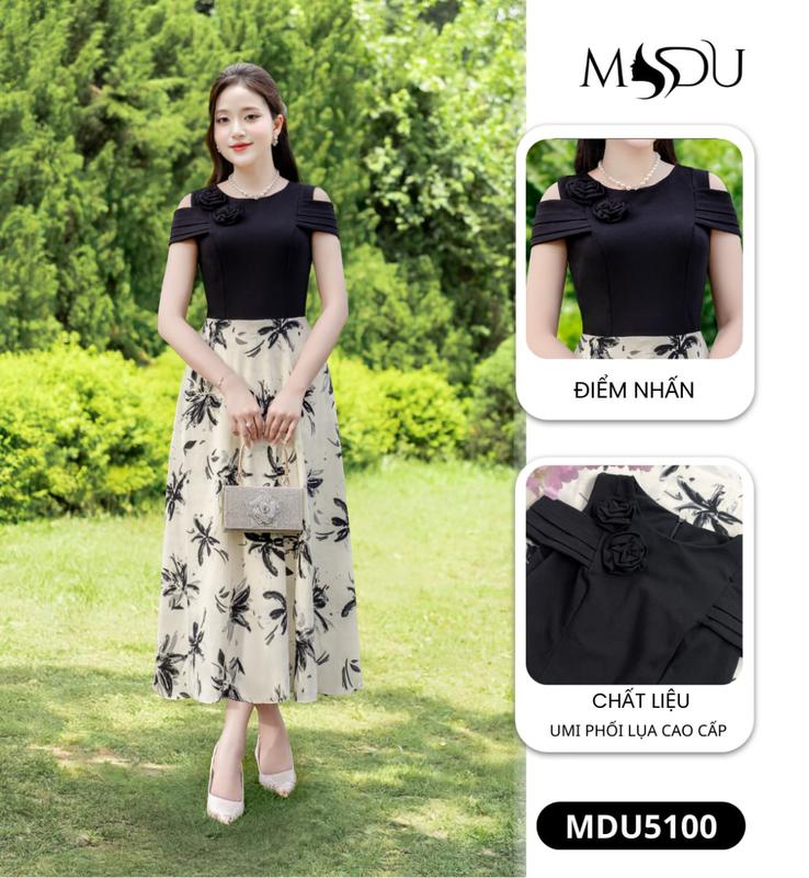 [MIỄN SHIP] MDU5100 Váy Umi Phối Lụa Cao Cấp – Hoa Vải Đính Vai Và Chân Váy Xòe Mềm Dành Cho Nữ