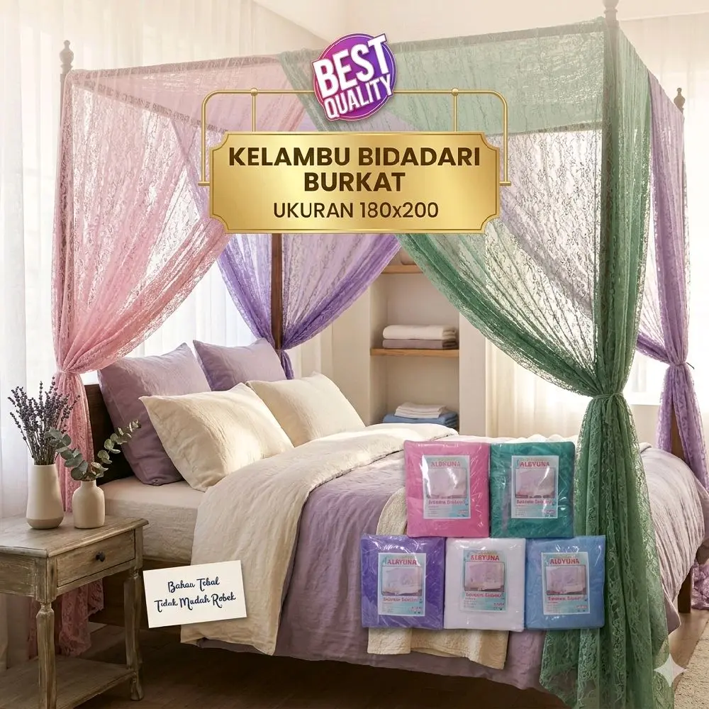 Kelambu Burkat 180×200 Premium Bidadari Bahan Mitras Tebal Motif Bunga Ukuran Jumbo