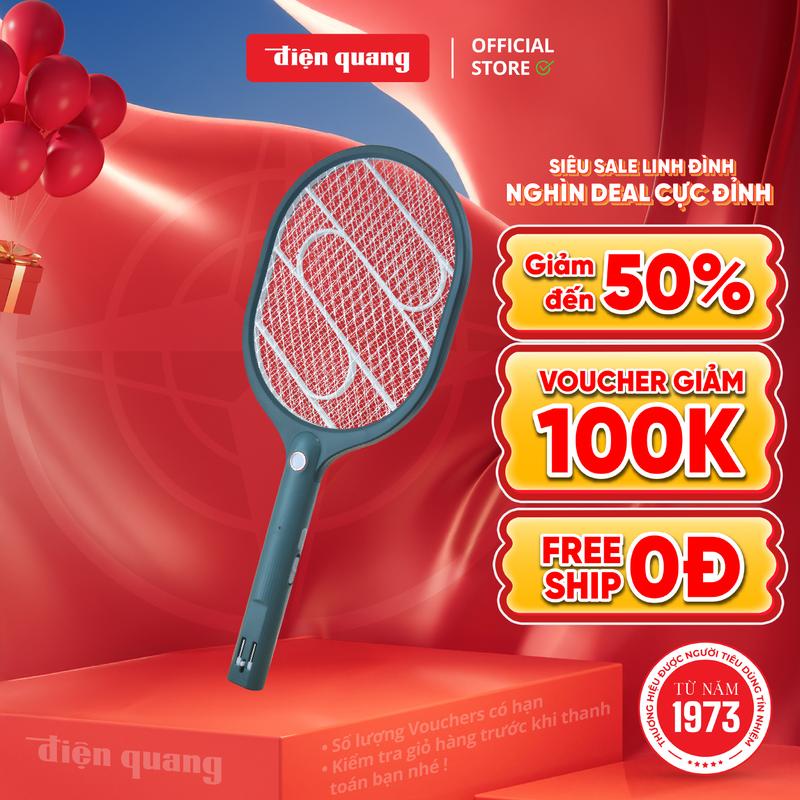 Điện Quang Vợt Muỗi ĐQ EMR09 GW Pin Lithium Xanh Trắng Bảo Hành 12 Tháng Có Đèn Siêu An Toàn Chống Giật Xả Nhanh Điện Trong 5 Giây