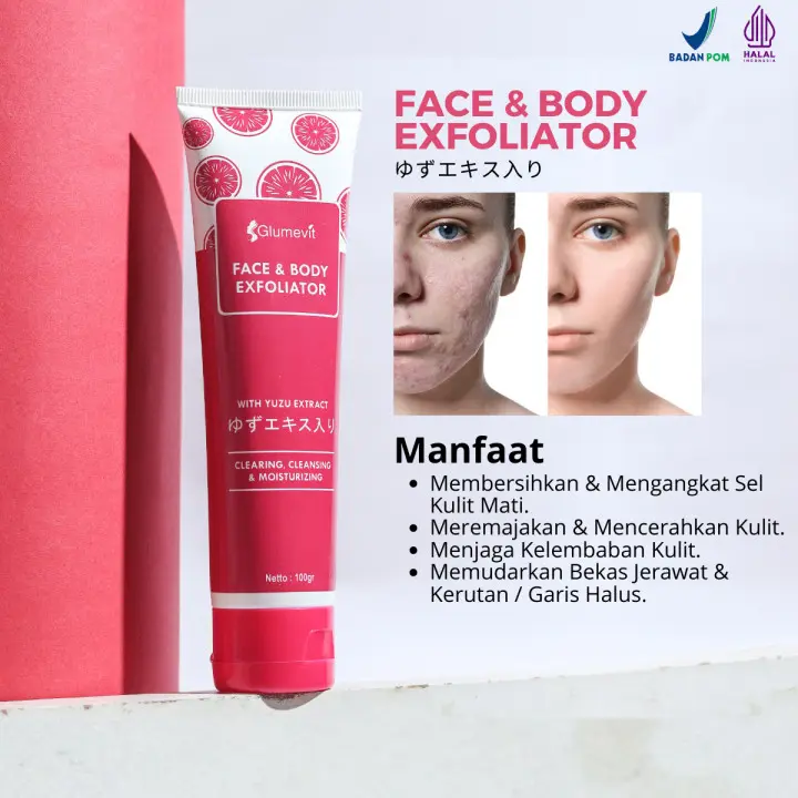 Glumevit Exfoliating Face & Body Eksfoliasi wajah Penghilang Daki Mengangkat Sel Kulit Mati 2