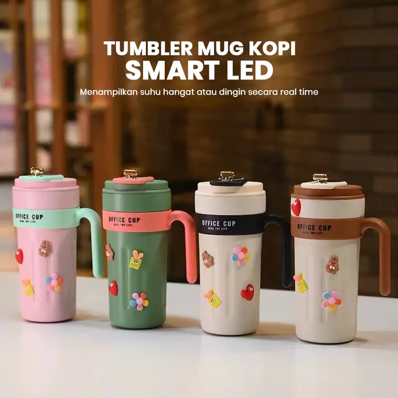 Botol Minum Tumbler Kopi Aesthetic Smart LED Stainless Steel SUS 316 Vacuum Insulated 650ml Tumbler tahan panas dingin  24 jam termos sendok garpu tumbler stainless termos es batu 1