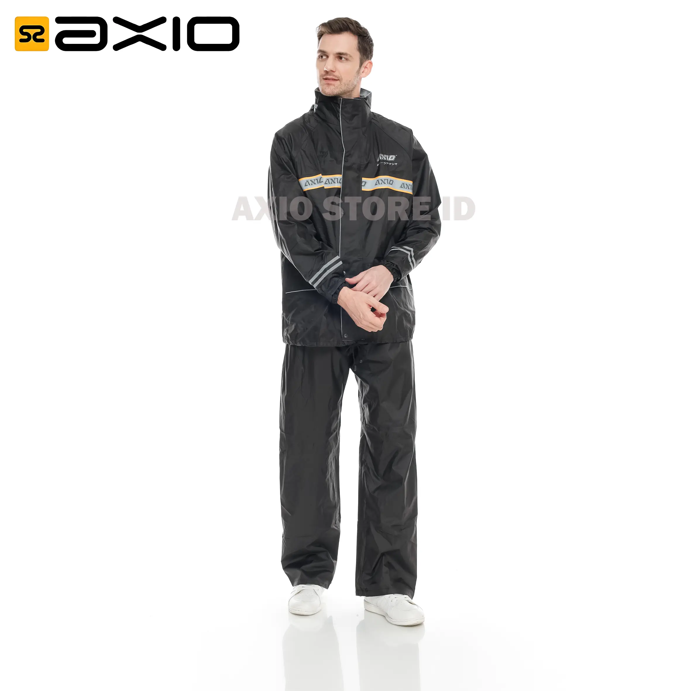 Jas Hujan Axio Hitam Original Anti Bocor Model Terbaru dengan Scotlight Silver, Ukuran M-XXXL