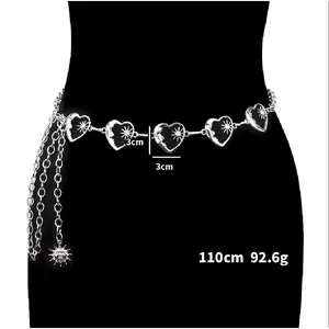 Sabuk Pinggang Rantai Matahari dengan Pinggiran Berlapis Ganda Desain Geometris Gaya Mode Panjang yang Dapat Disesuaikan