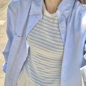 Women's Sweet Spicy Style Short Sleeve T-Shirt, Design Sensational Color Block Striped Slim Fit Summer Top, Versatile Casual Wear 1301# Lan Womenswear Streetwear Crewneck Fitted