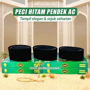 Peci Hitam Pendek AC 6 7 8 cm Polos Dewasa Anak Kopiah Haji Muslim Songkok Favorit Pria Khalifa