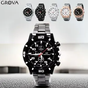 GROVA Jam Tangan Pria GT Sport Chrono Grand Touring Rantai Stainlee Steel Korea Fashion Quartz Silikon Rubber Analog Watch RM191