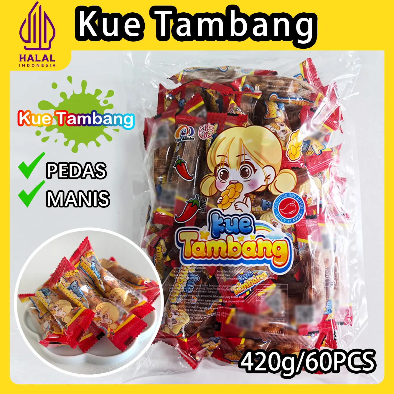 【halal】1 Kantong Isi 60 Pcs Kue Tambang: Pilihan Rasa Pedas & Manis, Camilan Halal yang Cocok untuk Relaksasi dan Acara Kumpul-Kumpul! Dikemas dalam kantong kecil, lebih praktis untuk disimpan! Snack Food Cookies Cemilan Kering Makanan