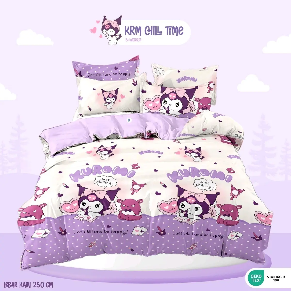 Bedcover Full Set Sprei Anak Katun Lokal STAR Adem Motif Kuromi Chill uk.90|100|120|140|160|180|200