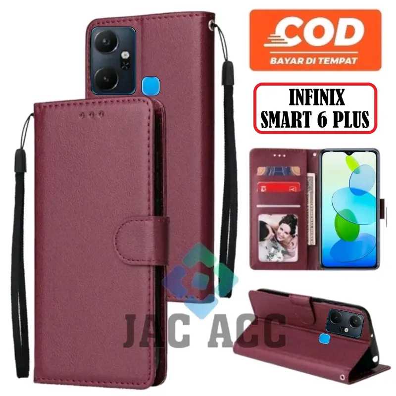 DOMPET HP PREMIUM UNTUK INFINIX SMART 6 PLUS LEATHER FLIP CASE PREMIUM UNTUK SMART 6 PLUS 1