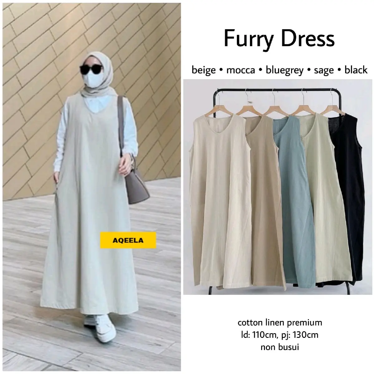 Outer Dress by Aqeela bahan katun linen premium LD 110 good quality Muslim Wanita Casual Panjang Rayon Crinkle Atasan Oversize Baju Airflow Cardigan Basic