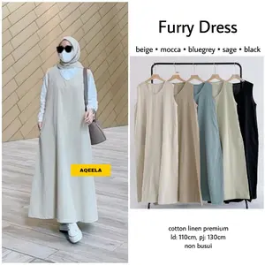 Outer Dress by Aqeela bahan katun linen premium LD 110 good quality Muslim Wanita Casual Panjang Rayon Crinkle Atasan Oversize Baju Airflow Cardigan Basic