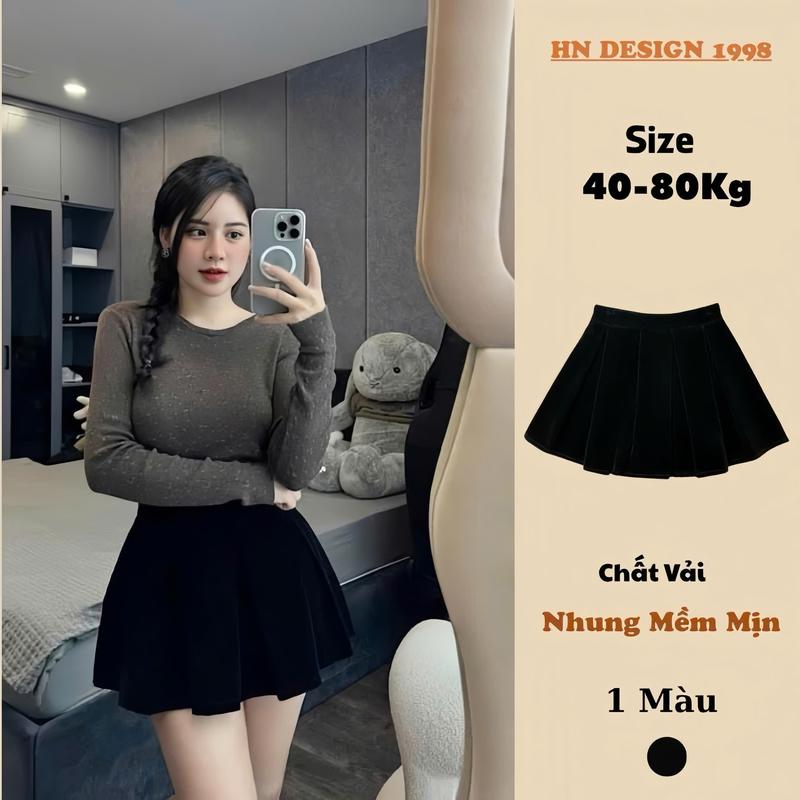 Chân Váy Nhung Thu Đông Xếp Ly Cạp Lưng Cao Có Quần Bảo Hộ BIGSIZE HN DESIGN 1998 mã 039