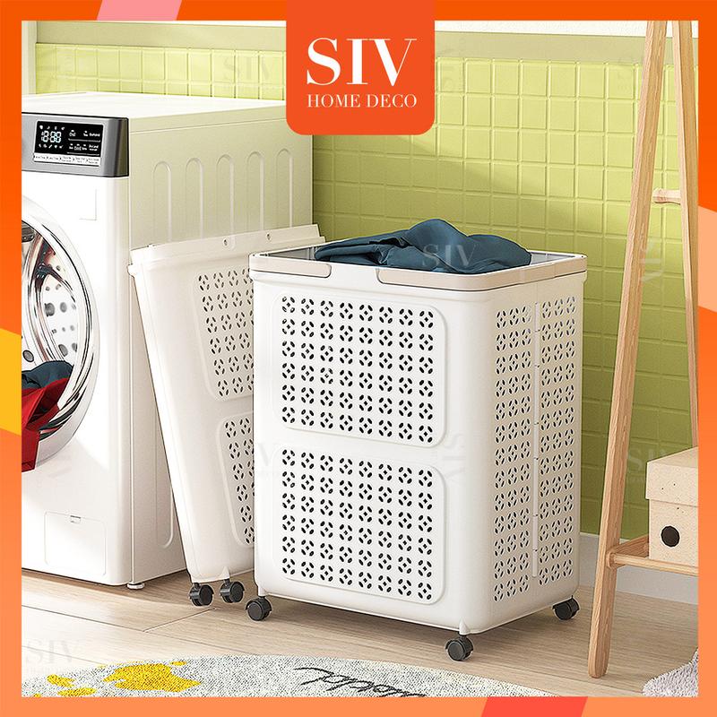 SIV Giỏ Đựng Quần Áo Giỏ Nhựa Gấp Gọn Đựng Quần Áo Bẩn Đồ Giặt Là Có Bánh Xe Di Chuyển Tiện Lợi