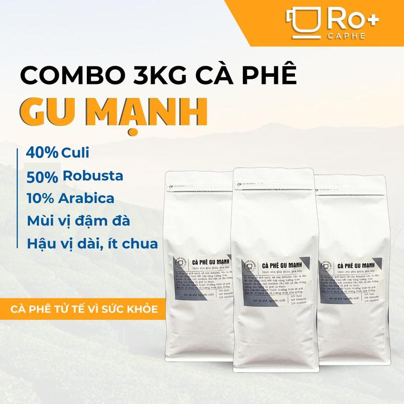 COMBO 3 KG Cà phê Gu Mạnh Roplus Coffee Nguyên Chất Rang Mộc, Pha Phin, Pha Máy Arabica Cafe cà phê vợt cà phê sữa