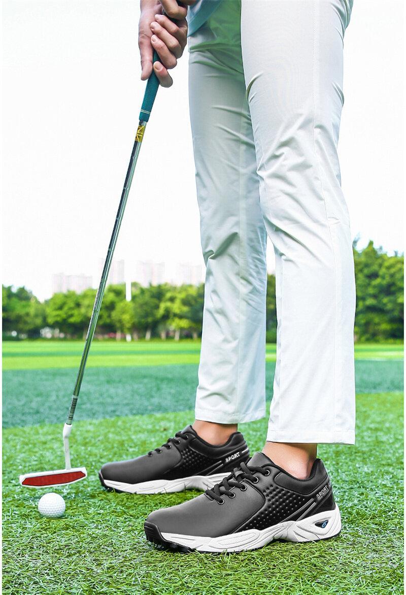 Product Introduction of New High Quality Men Professional Golf Shoes Waterproof Spikes Golf Sneakers Black White Golf Trainers Big Size 40-47 22