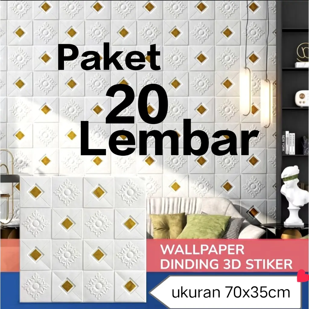 PROMO PAKETAN 20LEMBAR WALLPAPER BRICKFOAM 3D BATIK STICKER berbagai motif 70CM X 35CM