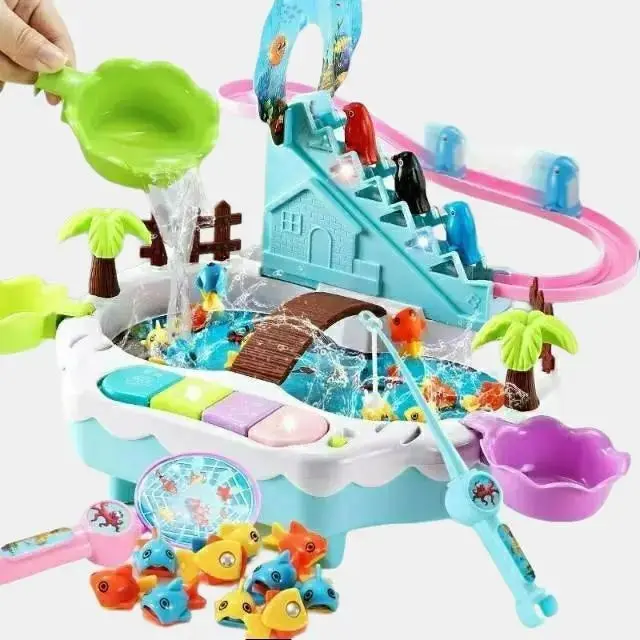 Mainan anak 2 in 1 pancingan Ikan Magnet Kombi Track Racers Penguin 0