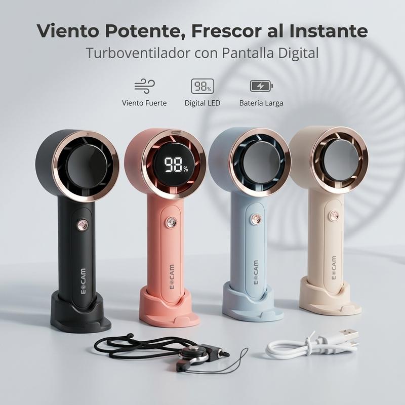 ECAM Ventilador Portátil Mini 2025, 100 Unidades, Silencioso con Carga USB, Potente para Oficinas y Dormitorios, Modelo Nuevo con Pantalla Digital y Batería Larga - Foto 1
