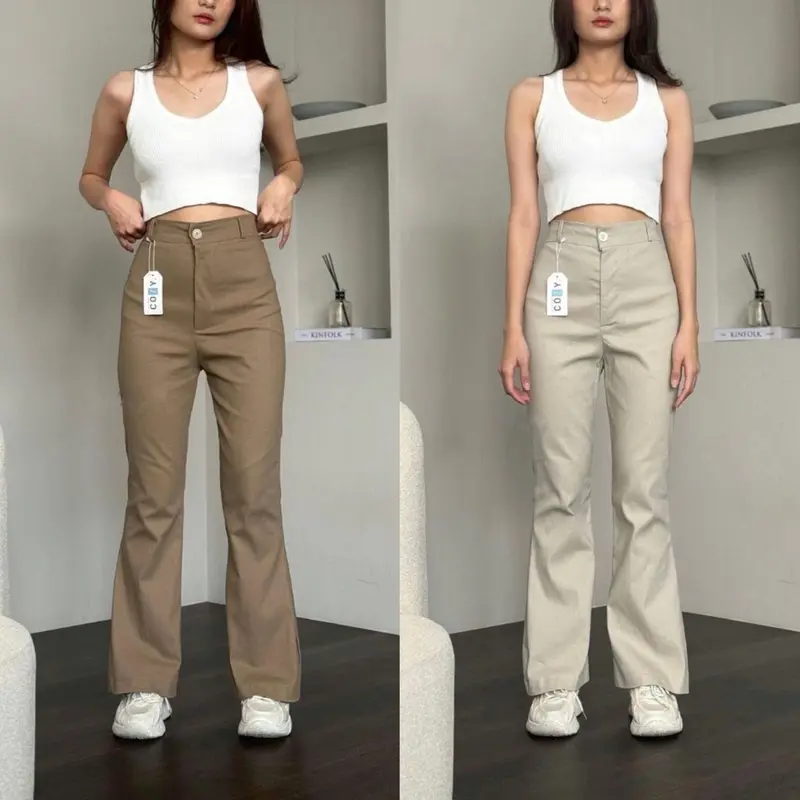 Flare Pants - Celana Kulot Cutbray  Wanita Chinos Stretch Melar - Celana Kantor Formal Casuall 0