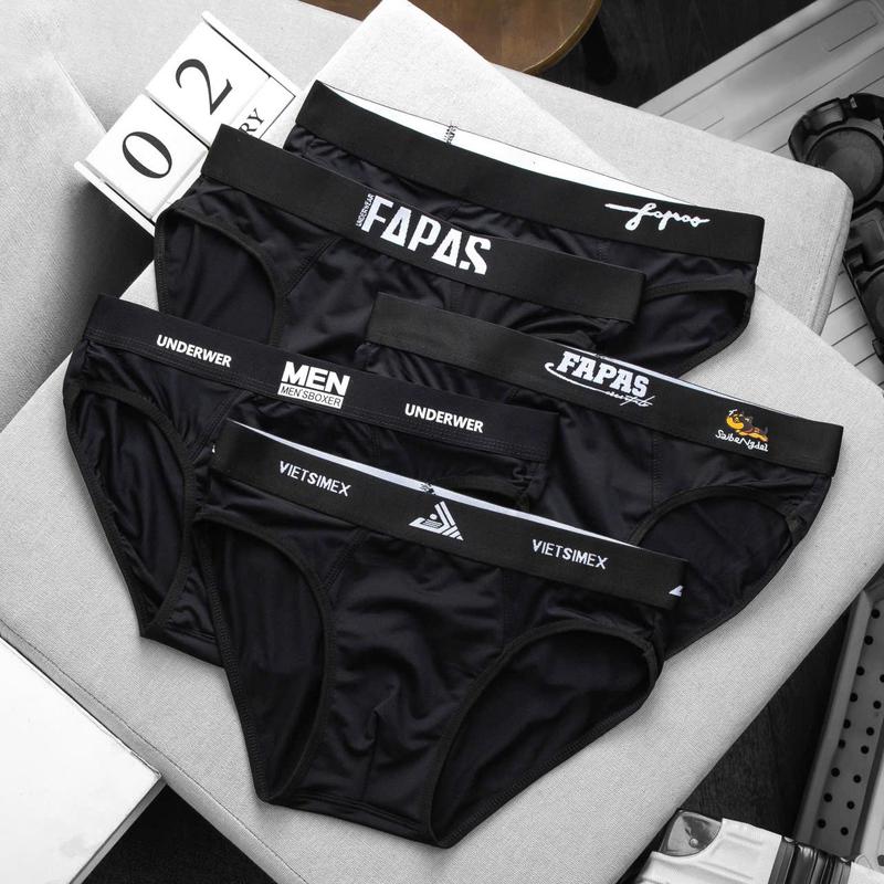 SET 5 Quần Sịp Chéo Nam, Quần Lót Tam Giác Full Đen Mix nhiều mẫu,Co Giãn Thỏa Mái. Menswear Thun Boxer Quần Boxer Cotton
