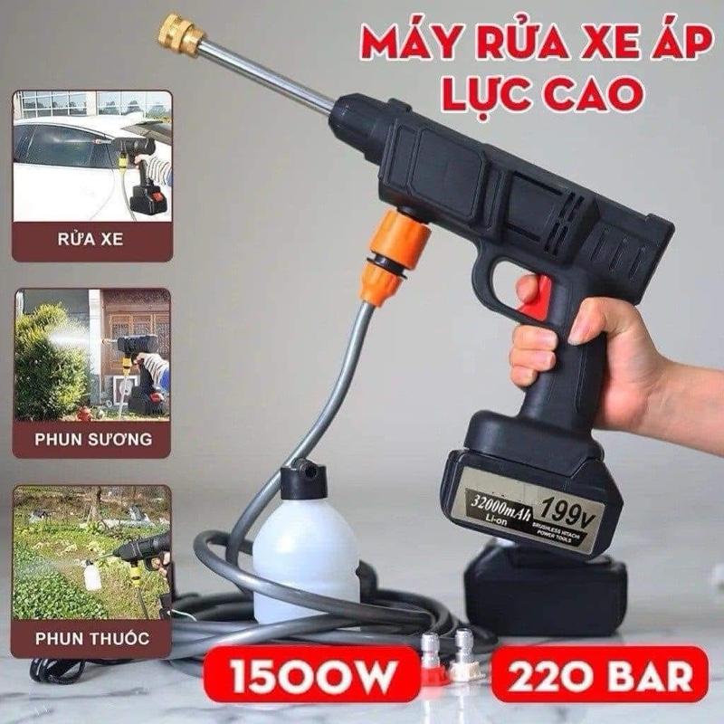 Máy rửa xe Hitachi 199V rửa sân vườn cao áp có tạo bọt tuyết tặng kèm bình tạo bọt