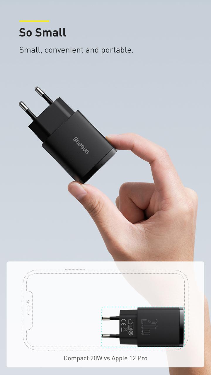 Product Introduction of Baseus Kepala Charger HP Quick Charger QC3.0 TypeC+USB 20W Pd Adaptor Colokan HP Fast Charging Black Adapter Batok Pengisi 64