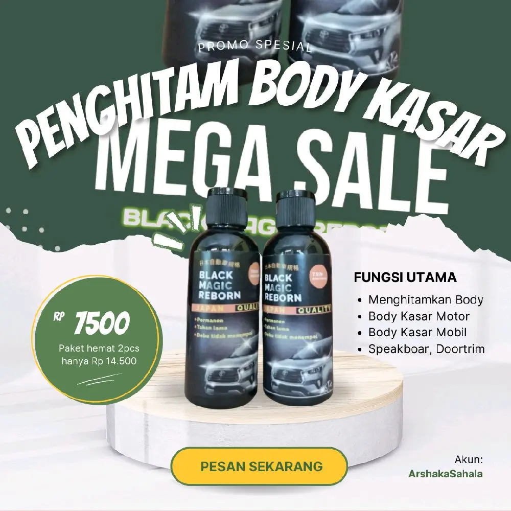 (BELI 4 GRATIS 1) Penghitam Motor Permanen Body Kasar Motor / Mobil - Gratis Spons - Botol Ukuran 60ML - Paint, Speakboar, Dasboard, Doortrim, Ban Car Pengkilap