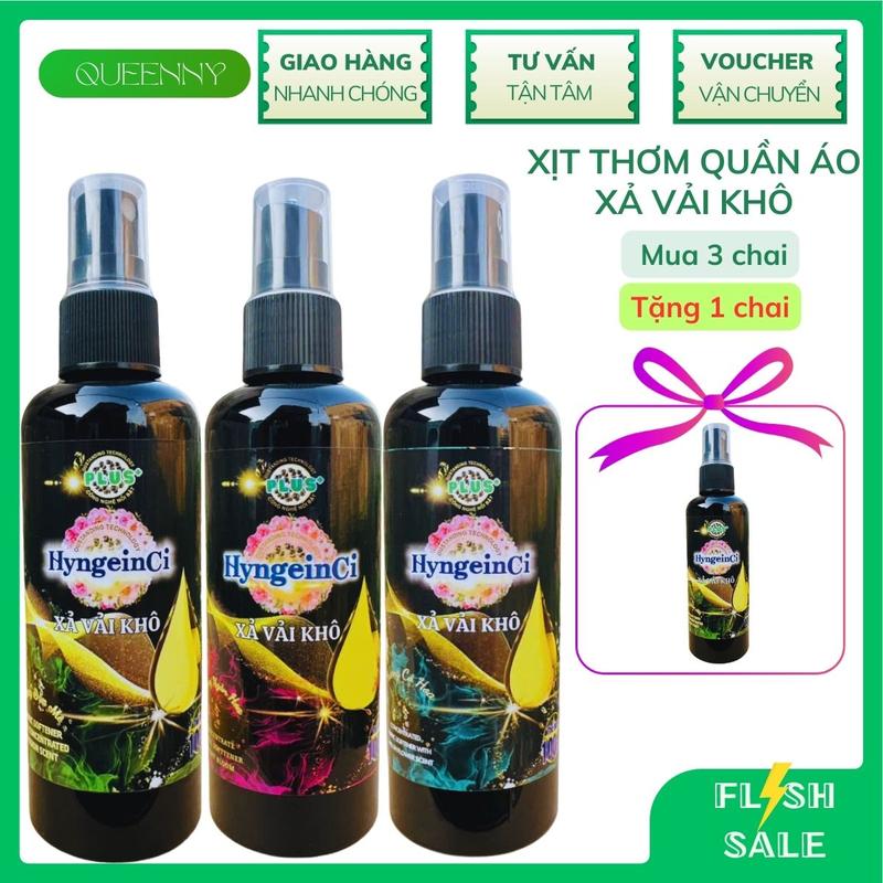 ( Set 3 hương tặng 1) Xịt thơm quần áo HyngenCi - Xả vải khô 3 mùi hương thơm bền lâu, quần áo thơm dai - Chai 100ml nước xả vải nuoc xahygiene nuoc giat nước xả vải nước giặt