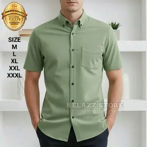 Kemeja Polos Sage Green Pria Lengan Pendek Slim Fit Katun Premium | Kemeja Distro Casual Formal Size M L XL XXL XXXL