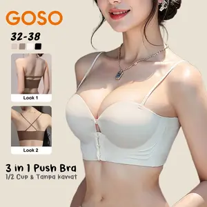 GOSO Premium Bra Wanita 3-in-1 Push Up Bh Tanpa Kawat Depan Kancing Lembut Nyaman 1/2 Cup Busa
