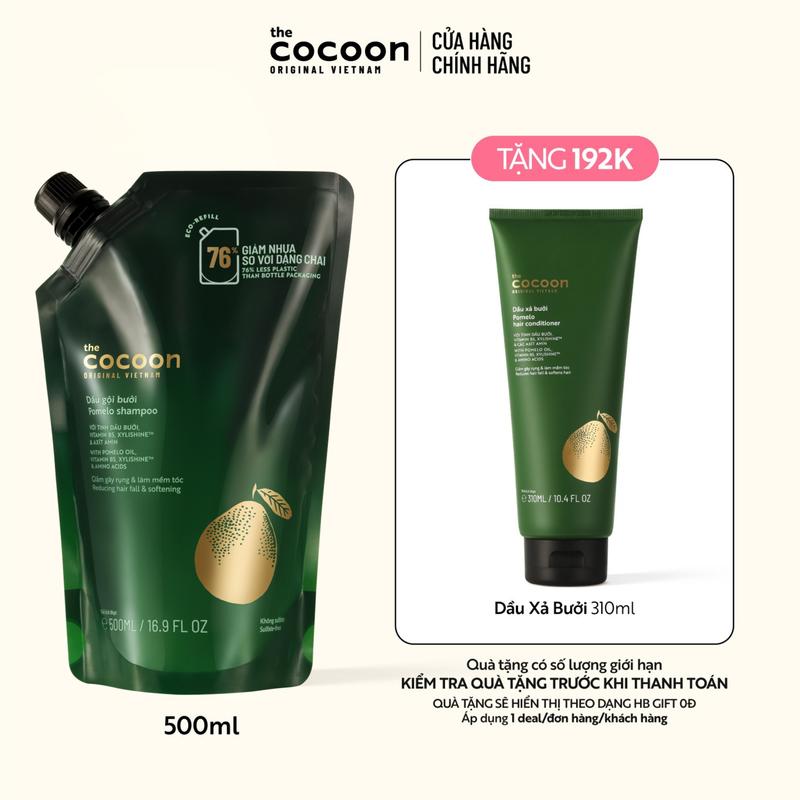 TÚI REFILL - Dầu gội bưởi Cocoon giúp giảm gãy rụng và làm mềm tóc 500ml