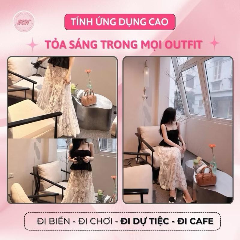 Váy maxi ren hoa Hàn Quốc ba tầng siêu xinh tiểu thư - Lót ngắn quyến rũ 2 màu nữ women 7