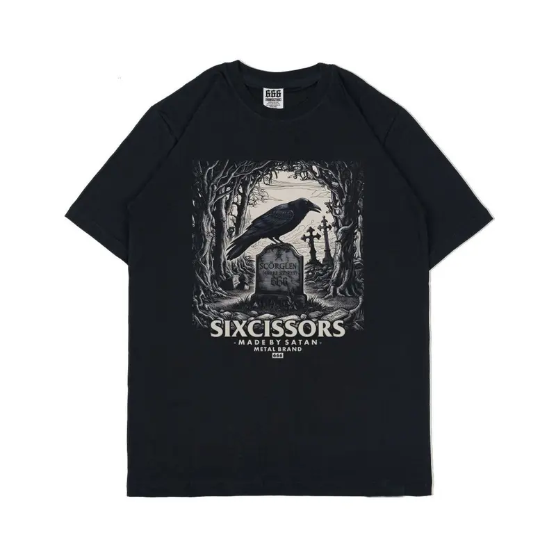 【Kaos Distro Pria】 Kaos Satanic 666 CROW T Shirt Musik Metal Unisex Pria Wanita Tshirt Vintage Uniseks DewasaPakaian Berkualitas kaos Dasar Pria Kaos Santai Kaos Hipster Kaos yang dicetak t-shirt Pria&Wanita 1